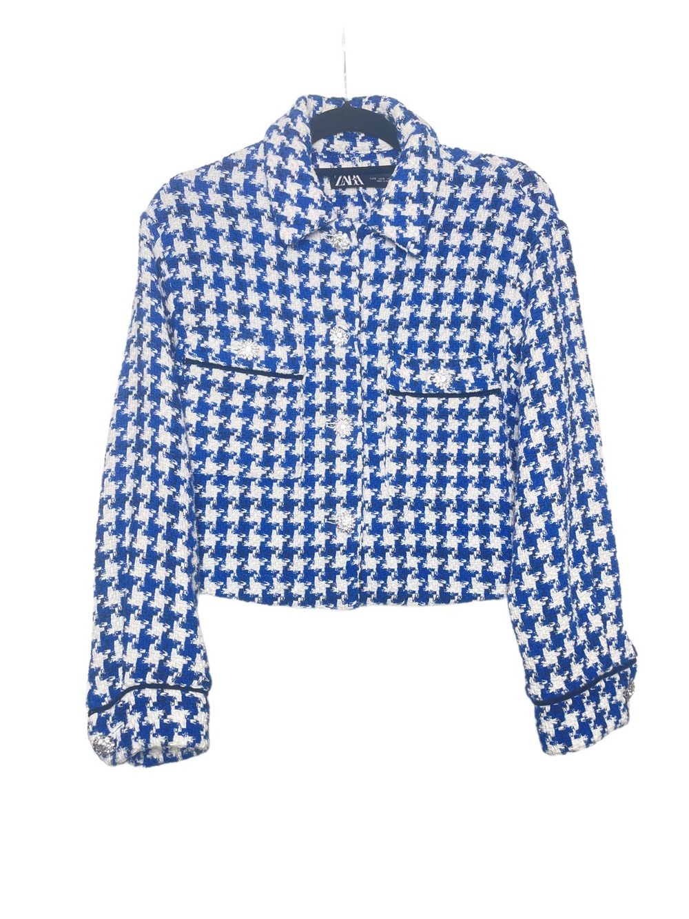 Zara Jewel Button Textured Houndstooth Jacket Size S - Picture 2 of 7
